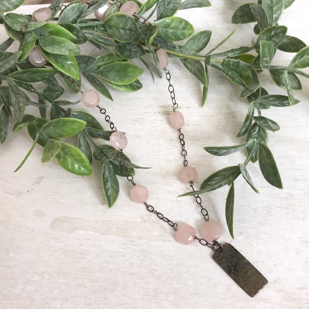 Anthro Rose Quartz Necklace • Silver 925